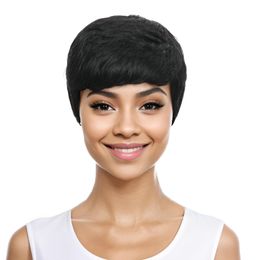 Pixie Cut Wig Human Hair Short Human Hair Wigs for Back Women Short Brown Wig Layered Wavy Pixie Wigs Short Glueless Wigs Natural Wavy Wig