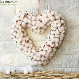Decorative Figurines Cotton Flowers Wreath Wall Door Hanging Decorations White Heart Wreaths Valentine's Day Wedding Mother's Decor