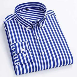 Men's Dress Shirts Mens Striped Shirt Long Sle Shirts Blue Casual Business Dress Shirts All-Match Slim Fit Fashion Korean Print Shirt Non- d240507