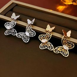 Dangle Earrings Zircon Hollow Metal Butterfly Women's Senior Sense Drop Personality Fashion Jewellery Factory Wholesale