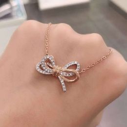 Swarovskis Necklace Designer Jewellery Women Original Quality Luxury Fashion Pendant Rose Gold Short Bow Necklace For Women Elements Crystal Bow Collar Chain