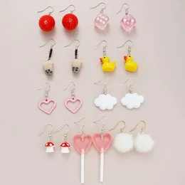 Dangle Earrings 9 Pairs Of Lovely Atmosphere Lady Simple Temperament Pink Summer Lollipop Strawberry Mushroom Earring Set