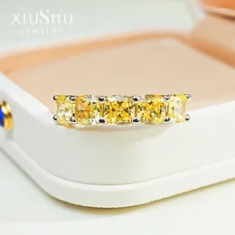 Cluster Rings Light Luxury Pillow Shaped Artificial Yellow Diamond 925 Silver Row Ring Inlaid With High Carbon Radian Cut