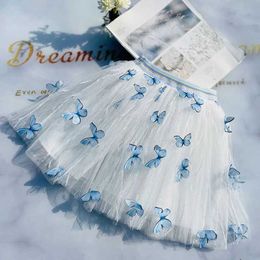 tutu Dress Summer Girls Mesh Skirt Pastoral Three-dimensional Butterfly New Cute Toddler Girl Tutu Skirts Korean Fashion Tulle Skirt d240507