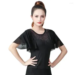 Stage Wear Women Latin Ballroom Blouses Dance Performance Tops Waltz Standard Modern Practise Short Sleeves Salsa Rumba Shirt