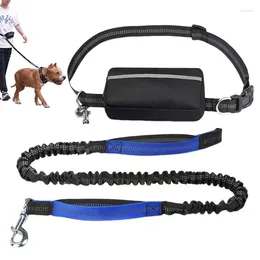 Dog Collars Reflective Running Belt Leashes Dual Padded Handles Carry Items Walks Hikes Waist Leads For Dogs With Pouch