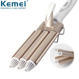 Curling Irons Kemei professional curly iron ceramic three barrel hair wave styling tool 110-220V curler electric curling Q240506