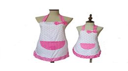 Lovely Cute Bowknot Mother and Daughter Apron Cotton Polka Dot Ruffled Kitchen Apron Avental de Cozinha Divertido 2010072065853