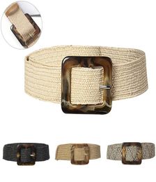 Belts Women Straw Woven Waist Belt Elastic Retro Waistband Wide Braided Stretching Dress Black Beige Khaki Black White4671075