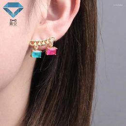 Dangle Earrings Hanging Chain Rose Red Spliced Blue Coloured Copper Gold-plated Shape XIAN Gems