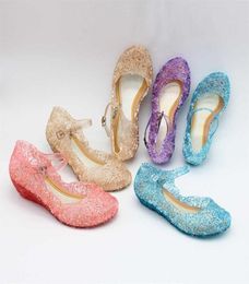 35cm Mid High Heel Crystal Shoes Summer Clear Jelly Sandals Kid Toddler Girls BABY Princess Party Birthday Cosplay Wedding Flower9495377