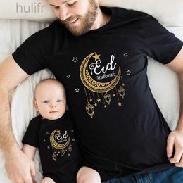 Family Matching Outfits Eid Mubarak Print Family Matching Shirts Cotton Dad Mom Kids Tees Tops Baby Rompers Funny Family Look Ramadan Mubarak Outfits d240507
