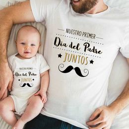 Family Matching Outfits New Our First Fathers Day Print Family Matching Outfits Funny Look Dad T-shirts Baby Rompers Family Shirts Fathers Day Gifts d240507