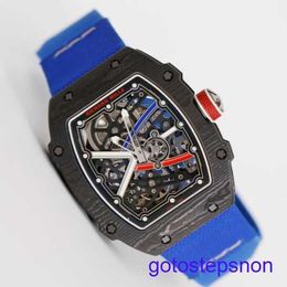 RM Movement Wrist Watch Rm67-02 Automatic Mechanical Watch Rm6702 Blue Ntpt Carbon Fiber Titanium Metal Dial Machinery World Famous Chronograph