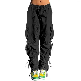 Women's Pants Loose Cargo Retro Multi Pocket Low Waist Drawstring Buckle Slim Straight Parachute Trousers Sweatpants