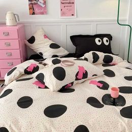 Bedding sets Korean Ins Style Duvet Cover Cute Dots Bed Linen Flat Sheet Pillowcases Twin Full Queen Size Kids Girls Kawaii Home Bedding Set J240507