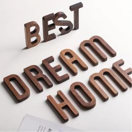 Ornaments 1pc Walnut Wooden Letter English Alphabet DIY Personalised Name Design Art Craft Free Standing Heart Wedding Home Decor