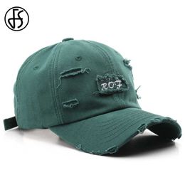 Ball Caps FS 2024 New Summer Baseball Caps For Men Women Streetwear Hip Hop Snapback Cap Brown Green Stylish Korean Worn Hole Designer Hat Y240507