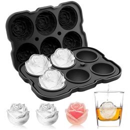 Tools Leeseph Ice Cube Tray, Rose Ice Cube Trays With Covers, 6 Cavity Silicone Rose Ice Ball Mold for Whiskey, Juice