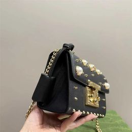 Square Shoulder Bags Lady Designer Bags Leather Lolita Pearl Chain Crossbody Bag Women Padlock Camera Bag Handbags