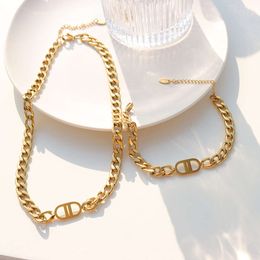 Non Fading Bracelet Necklace Designer Gold-Plated Stainless Steel Cuban Chain Women's Jewellery Set