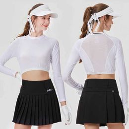 Women's Tracksuits BG Sunscrn Clothing Women Long Slved Thin Elastic Breathable Half Body Ice Silk Bottom Tops UV Protection T Shirt Y240507