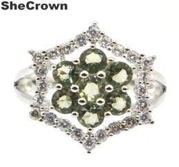 Cluster Rings 20x20mm Romantic Created Green Amethyst White Sapphire CZ Gift For Sister Silver1447106