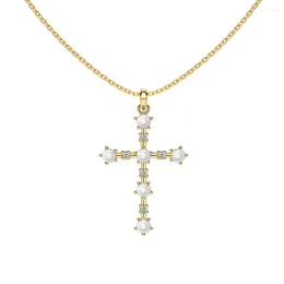 Chains Japanese And Korean S925 Sterling Silver Necklace For Women With Tamsui Pearl Cross Zircon Design Niche Light Luxury