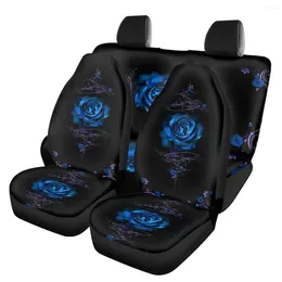 Car Seat Covers 3D Gothic Blue Rose Print Cover Full Set For Women Men Front Back Comfortable Non-slip Protector Cushion