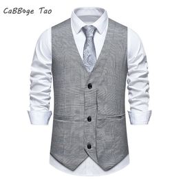 Spring Mens Thousand Bird Checker Suit Vest Retro Vneck Solid Colour Casual Slim Fit Comfortable and Refreshing Top 240507