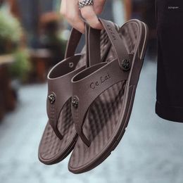 Slippers Leather Shoes Men Fashion Flip Flops Trendy Anti-slip Man Casual Classic Massage Beach Summer Sandals