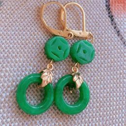 Dangle Earrings Natural Green Jade Chalcedony Ring 18KGB Lady Gifts Unisex Bohemian Chandelier Art Hoop Beaded Modern Drop Custom