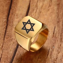 Men Pinky Signet Ring in Golden Stainless Steel with Laser Engraving Star of David Male Jewellery 240507