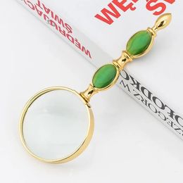 Handheld Magnifier Metal Double Jade Handle Newspaper Reading Jewellery Appraisal Gift Magnifying Glass for The Elderly