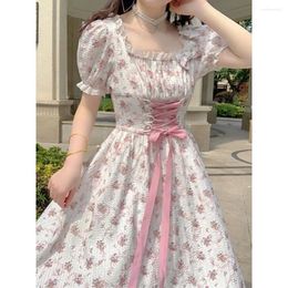 Party Dresses Plus Size 5XL 150kg Women Summer Floral Dress Puff Sleeve France Retro Korean Vestidos