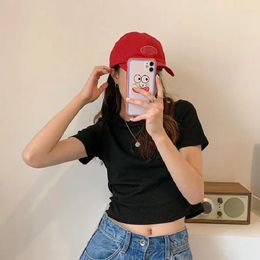 Women's T Shirts Summer Candy Coloured Round Neck Short Sleeved T-shirt Loose Korean Simple Casual Versatile Black And White Basic Top