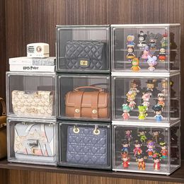 Storage Boxes Bins Organiser stackable box with magnetic attraction lid display used for cosmetic toy handbags shoe patterns collectibles Q240506