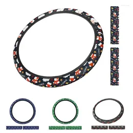 Steering Wheel Covers Kit Universal Car Elastic Cover Soft Texture Fabric Cute Christmas Print Seat Belt Protector