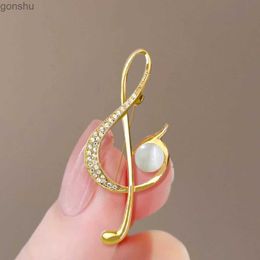 Pins Brooches Fashion minimalist crystal music note pearl brooch womens luxury music symbol brooch concert jewelry lapel clip WX