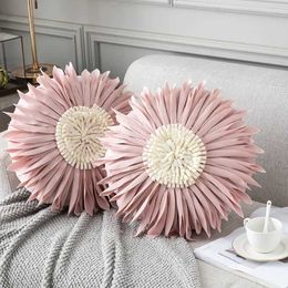 Cushion/Decorative Modern Style Yellow White Throws Round 45*45 Velvet Stitching 3D Chrysanthemum Cushion Cover Waist Blue Cutecase