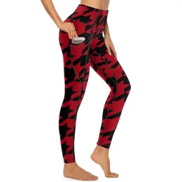 Women's Leggings Houndstooth Sexy Red And Black High Waist Yoga Pants Vintage Stretchy Leggins Women Fitness Running Sports Tights