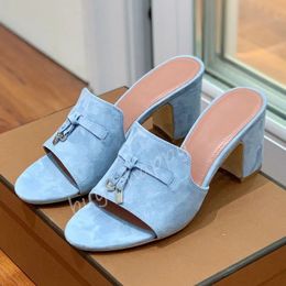 LP Heels Summer Top Charms Lp slides embellished suede slippers Luxe sandals shoes Genuine leather open toe casual flats for womens Luxury factory footwear