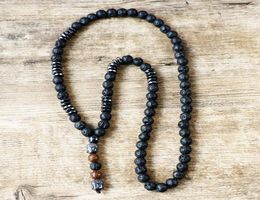 Unisex Vine Jewellery Wood Beads Black Lava Mala Stone with Black Men's Hematite Buddha Pendant Rosary Necklace5756522