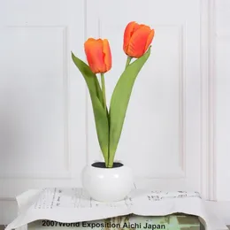 Table Lamps Tulip Lamp Battery Operated Portable Night Light Simulation Flower Bedside Gift For Bedroom Office Cafe Decor
