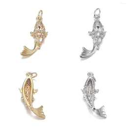 Pendant Necklaces Pandahall 5pcs Fish Shape Brass Micro Clear CZ Cubic Zirconia Pendants Charms With Jump Rings For Necklace Jewellery Making