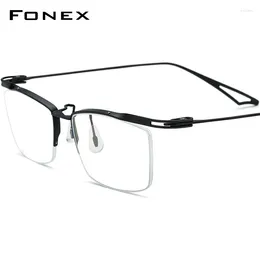 Sunglasses Frames FONEX Titanium Eyeglasses Frame Men Semi Rimless Square Glasses 2024 Half Eyewear F98640