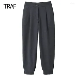 Women's Pants Autumn Winter Grey Long Pant Mid Waist Carrot Fit Aesthetic Korean Style Trousers Chic And Elegant