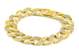 Hip Hop Jewelry Men039s Iced Out Bracelets Luxury Simulated half Diamond bangles Gold Filled Miami cuban link Chain For Mens Fa6755281