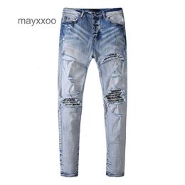 Pants Amiirii Purple Jeans Mens Fashion Jean 2024 Demin Mens Summer Fashion Brand Hole Elastic Slim Fit Casual VXDO