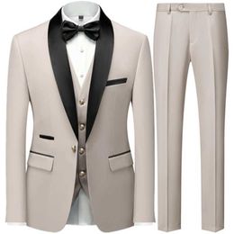Men's Suits Blazers 2019 New Mens Leisure Boutique Business Ultra thin Wedding Host Official Set 3-piece Gold Button Jacket Dress Coat Pants Tank Top Q240507